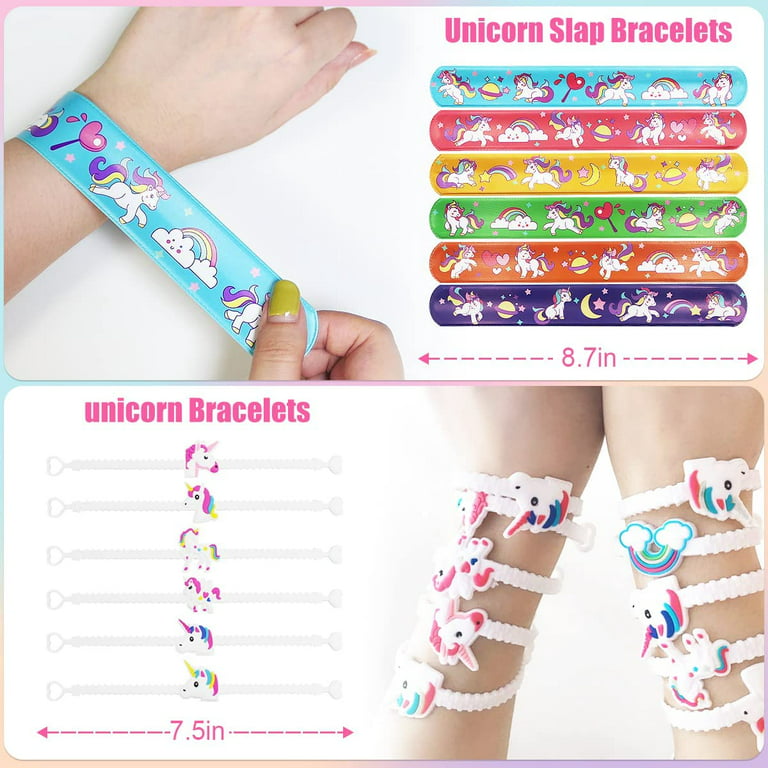  166 Pcs Unicorn Party Favors Supplies Unicorn Slap Bracelets  Mask Rings Keychains Tattoos Headband Rings Hairpin Bracelets Necklace  Goodie Bags for Rainbow Unicorn Birthday Party Favors Carnival Prize : Toys  