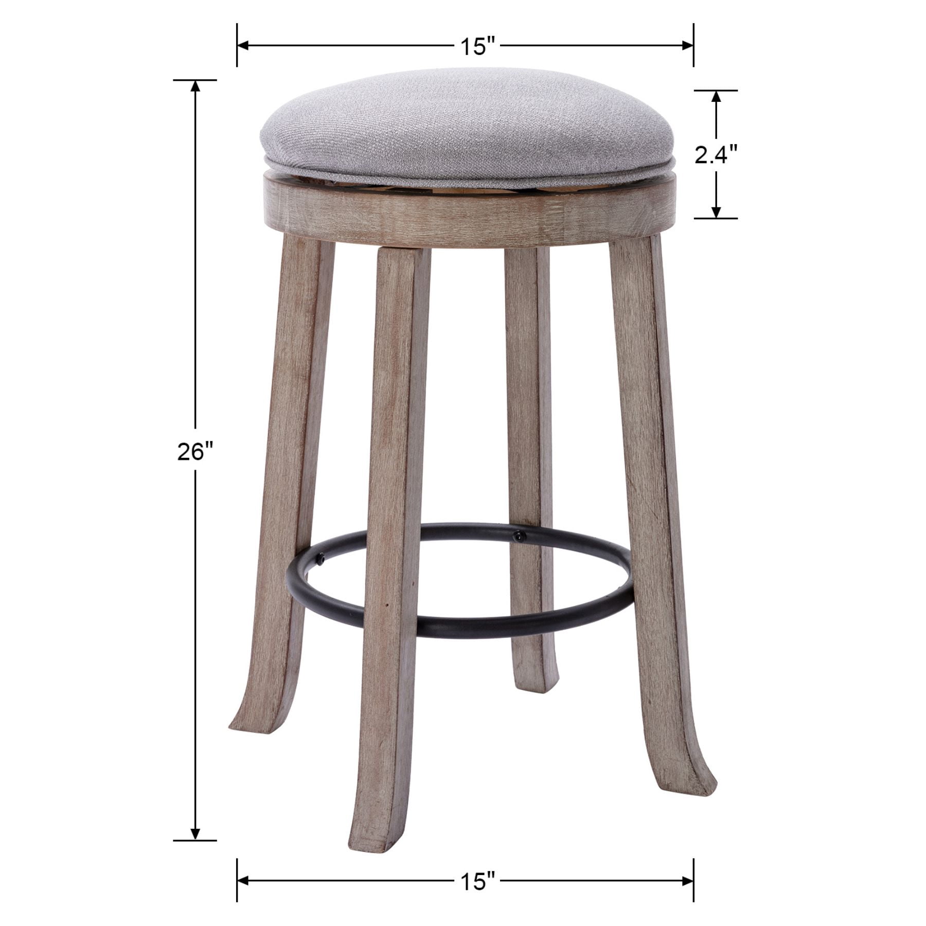 Dayalane Farmhouse 360° Swivel Bar Stools Set of 2, 25.6" Counter Height Round Linen Barstools with Wood Legs and Footrest, Backless Kitchen Island Chairs for Dining Room, Pub, Coffee Bar,Grey
