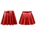 thumbnail image 2 of Raenseen Kids Girls Glossy Metallic Flared Pleated A-Line Mini Skirt Skater Skort Gymnastic Dance Red 12, 2 of 9