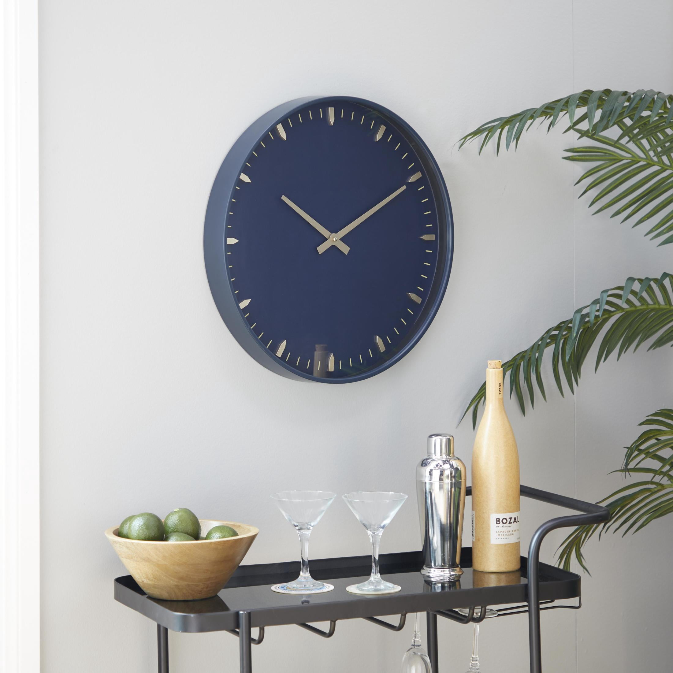DecMode 20" Dark Blue Glass Numberless Wall Clock with Gold Accents