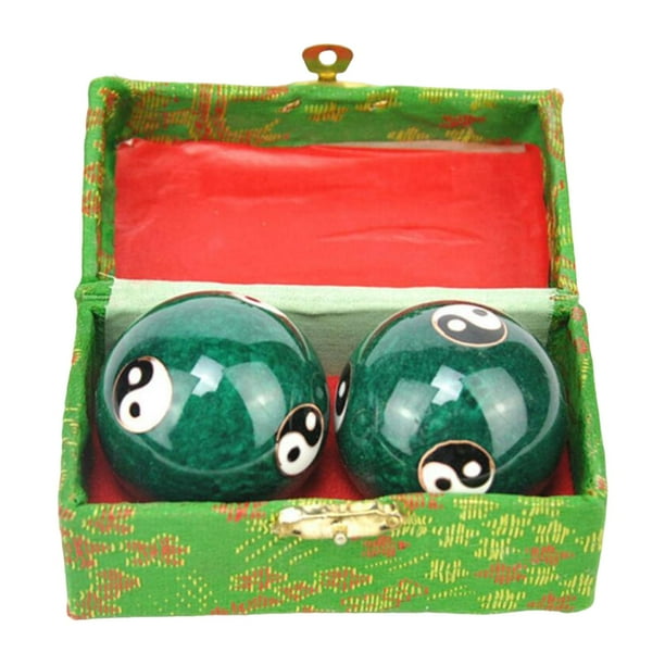 2 pelotas de masaje con caja de almacenamiento, pelotas Baoding, pelotas de salud chinas para padres chisme verde