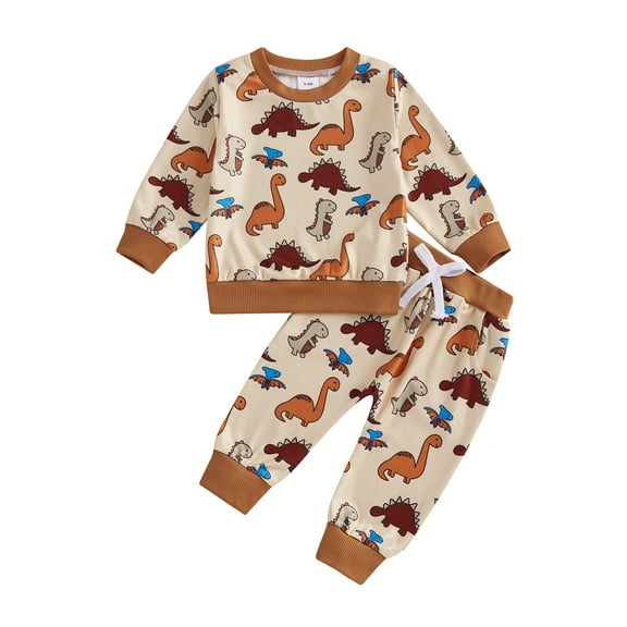 Baby Toddler Boy 2Pcs Fall Outfits 0 6 12 18 24 Months 2T 3T Long Sleeve Dinosaur Print Sweatshirt Pants Set Clothes