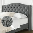 thumbnail image 5 of FOLDLIFE Tufted Upholstered Queen Platform Bed Frame with Headboard and Footboard, Raised Wing Back Headboard, Mattress Foundation and Wood Slat Support, Gray, 5 of 7
