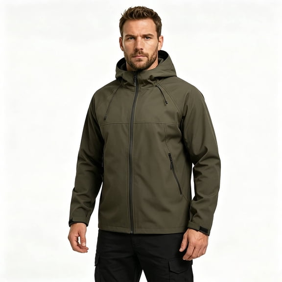 Youthup Men's Solid Color Water-Resistant Hooded Jacket - Breathable All-Season Raincoat with Moisture Wicking for Outdoor Activities