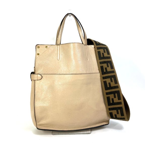 Pre-Owned Fendi 8BT303 Zucca Hand Bag 2WAY bag Crossbody Shoulder Bag Beige (Good)