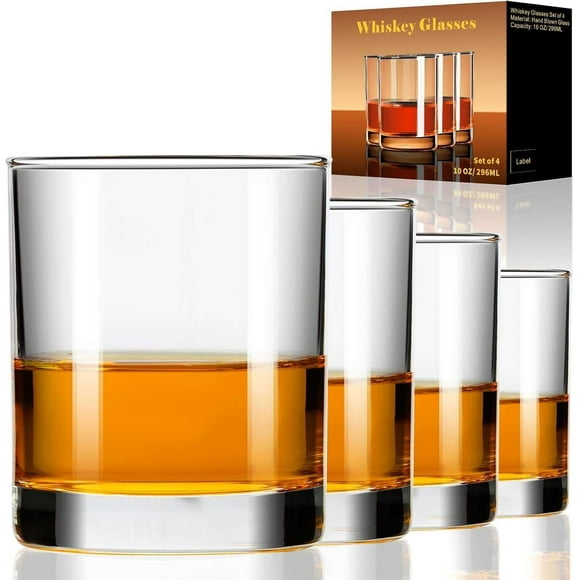 Whiskey Glasses Set of 2, Old Fashioned Cocktail Glass, 10 OZ Whiskey Glasses, Bourbon Glasses, Rocks Glasses for Scotch, Liquor Vodka, Bourbon, Whiskey Gifts for Men, Husband, Boyfriend