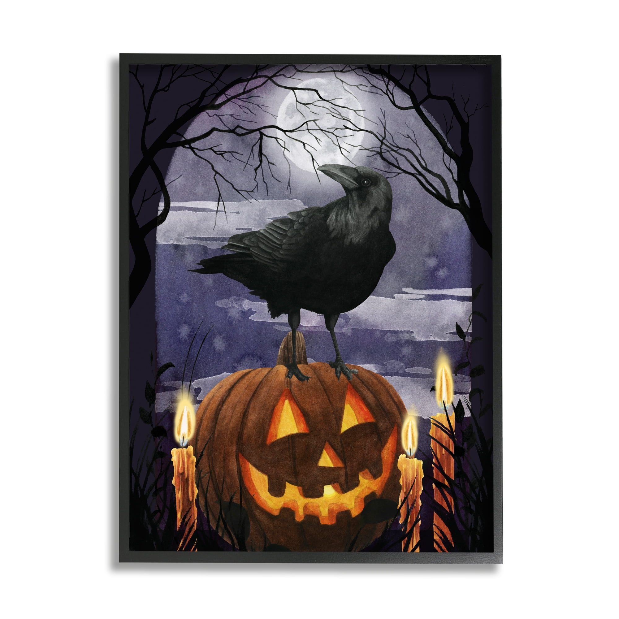 Stupell Industries Spooky Halloween Night Sky Crow Jack-o'-lantern Full Moon, 24 x 30, Design by Grace Popp