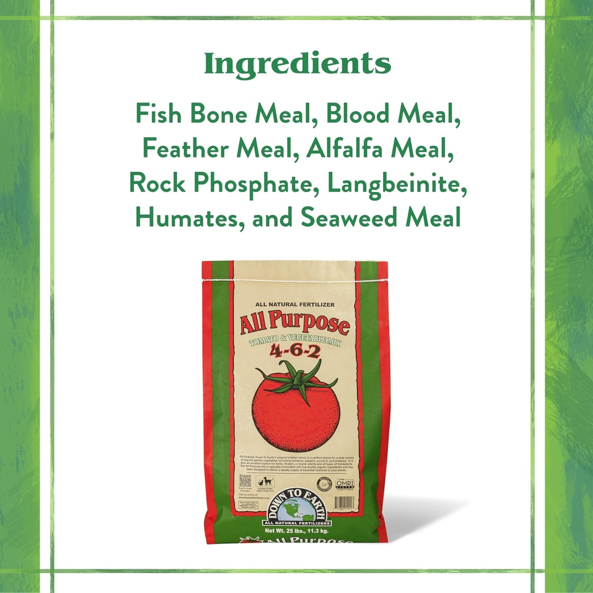 Down To Earth All Purpose Tomato & Vegetable Mix 4-6-2 Organic Plant Food, 40 lb Bag
