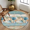 thumbnail image 2 of Round Rugs 8Ft, Teal Blue Brown Beach Coastal Round Area Rug Washable Indoor Throw Carpet, Nautical Shell Starfish Coral Summer Large Non Slip Circle Rug for Kids Room RV Home Decor Aesthetic, 2 of 8