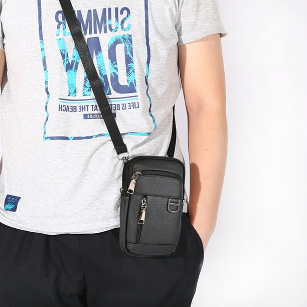 Cangurera Bolso cruzados de cuero de vaca Paquete de cintura masculino con multiples bolsillos Suave para deportes al aire libre