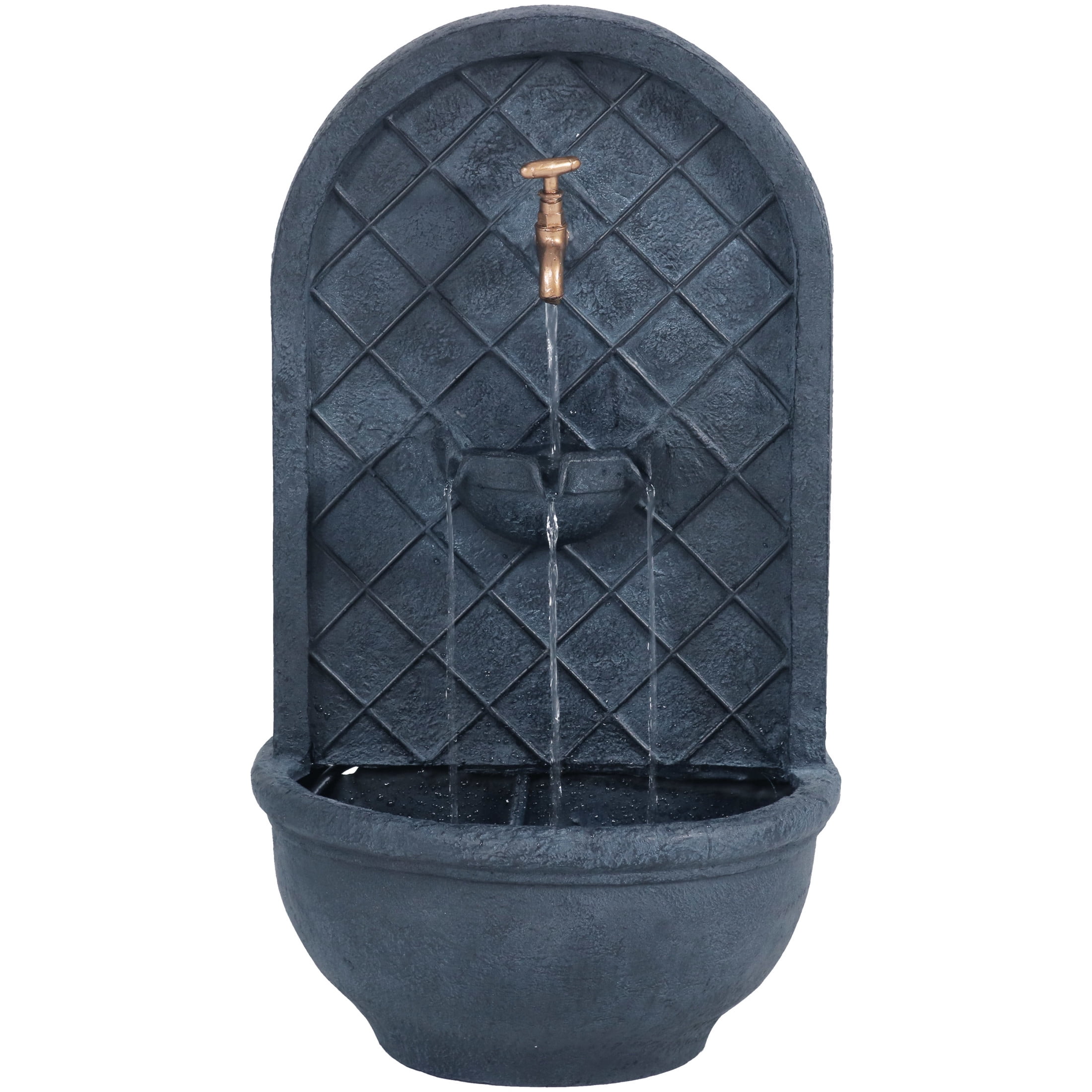 Sunnydaze Messina Polystone Outdoor Wall Fountain, Lead Finish