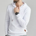thumbnail image 2 of YanHoo Mens Hoodies Pullover Work Out Knit Drawstring Hooded Sweatshirt Long Sleeve Pullover Sweater Slim Fit Solid Casual Hoodies, 2 of 6