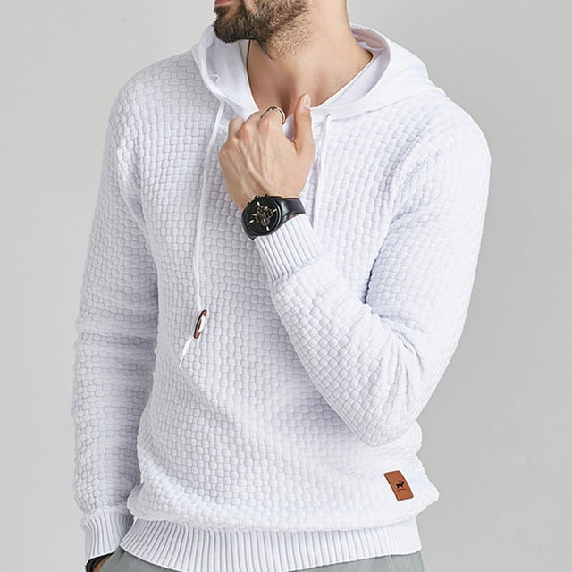 WREESH Men Hooded Sweatshirt Long Sleeve Solid Knitted Hoodie Pullover Sweater