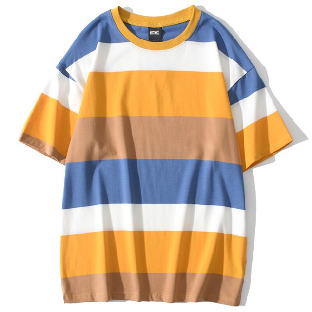 REDHOTYPE Men's Loose-fit Short-Sleeve Stripe Crewneck T-Shirts Basic Top