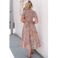 thumbnail image 2 of Women's Floral Flounce Sleeve Round Neck Midi Dress with Soft Viscose % Fabric for Chic Everyday Wear for a neat fit, 2 of 6