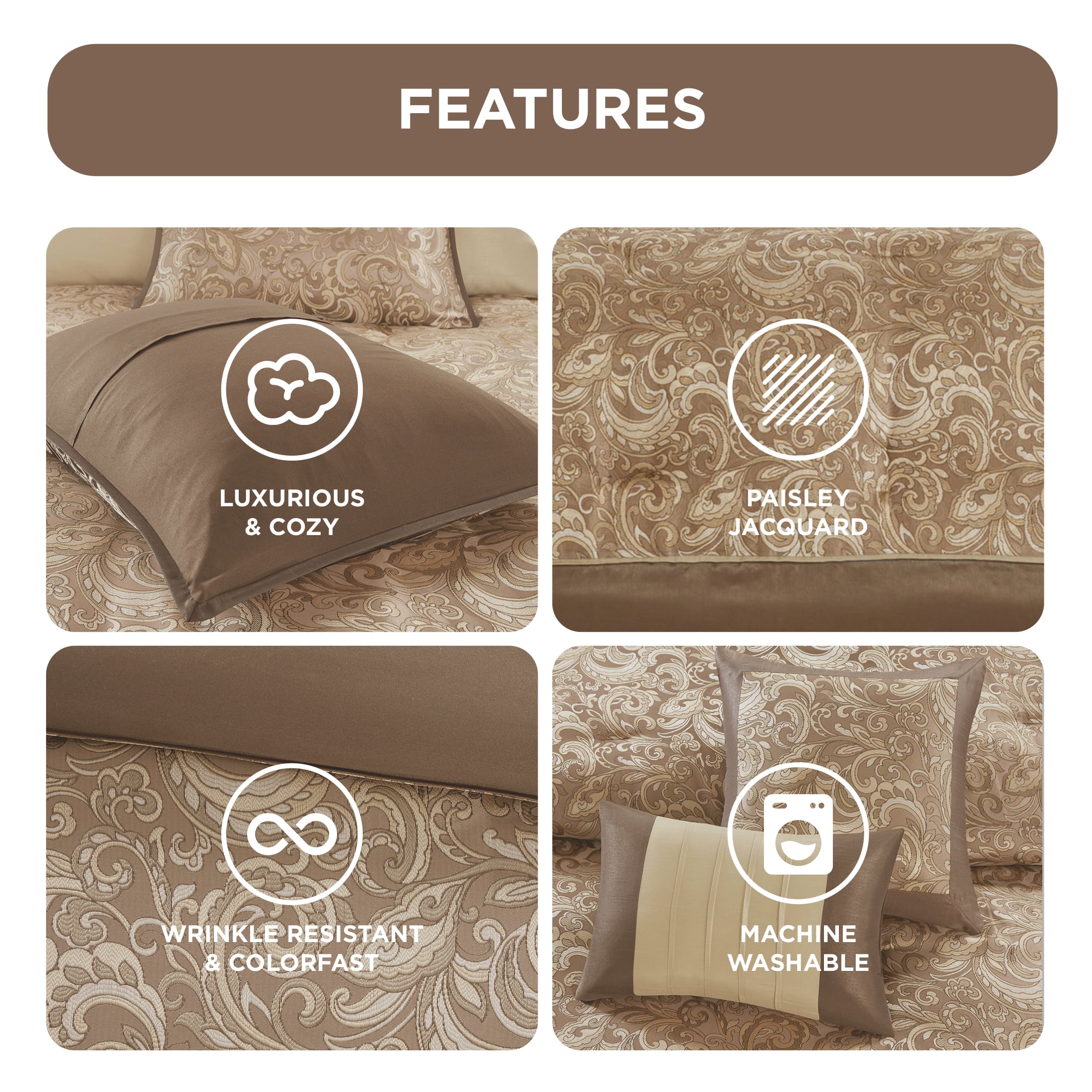 Regency Heights 24PCs Traditional Paisley Jacquard Comforter Set with Window Curtains,Room in a Bag,Queen,24 Pieces-Brown
