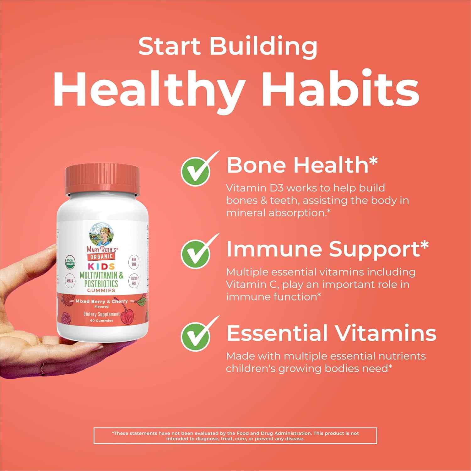MaryRuth's Kids Multivitamin Gummies with Vitamins and Postbiotics, 60 Count