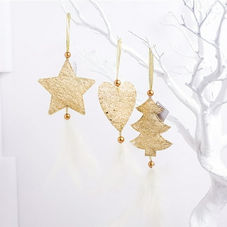 

UDIYO Christmas Hanging Ornaments Exquisite Reusable Lightweight Star Heart Feather Xmas Tree Pendants for Party