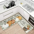 thumbnail image 2 of Fall Thanksgiving Pumpkin Kitchen Rugs Set of 2,Eucalyptus Buffalo Plaid Farmhouse Floor Mats and Rugs Non Skid Washable for Kitchen Home Decor (Orange 17"x47"+17"x30"), 2 of 6