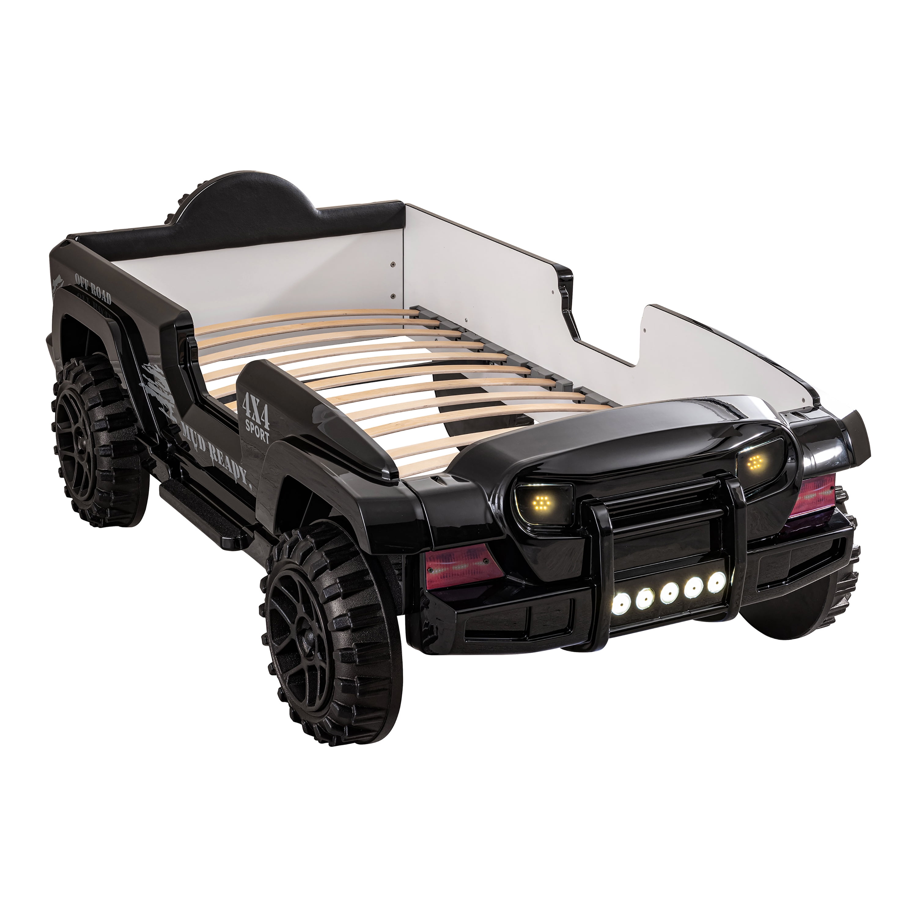 Furniture of America Terra Kids Plastic Twin SUV Bed with LED and Sound, Black