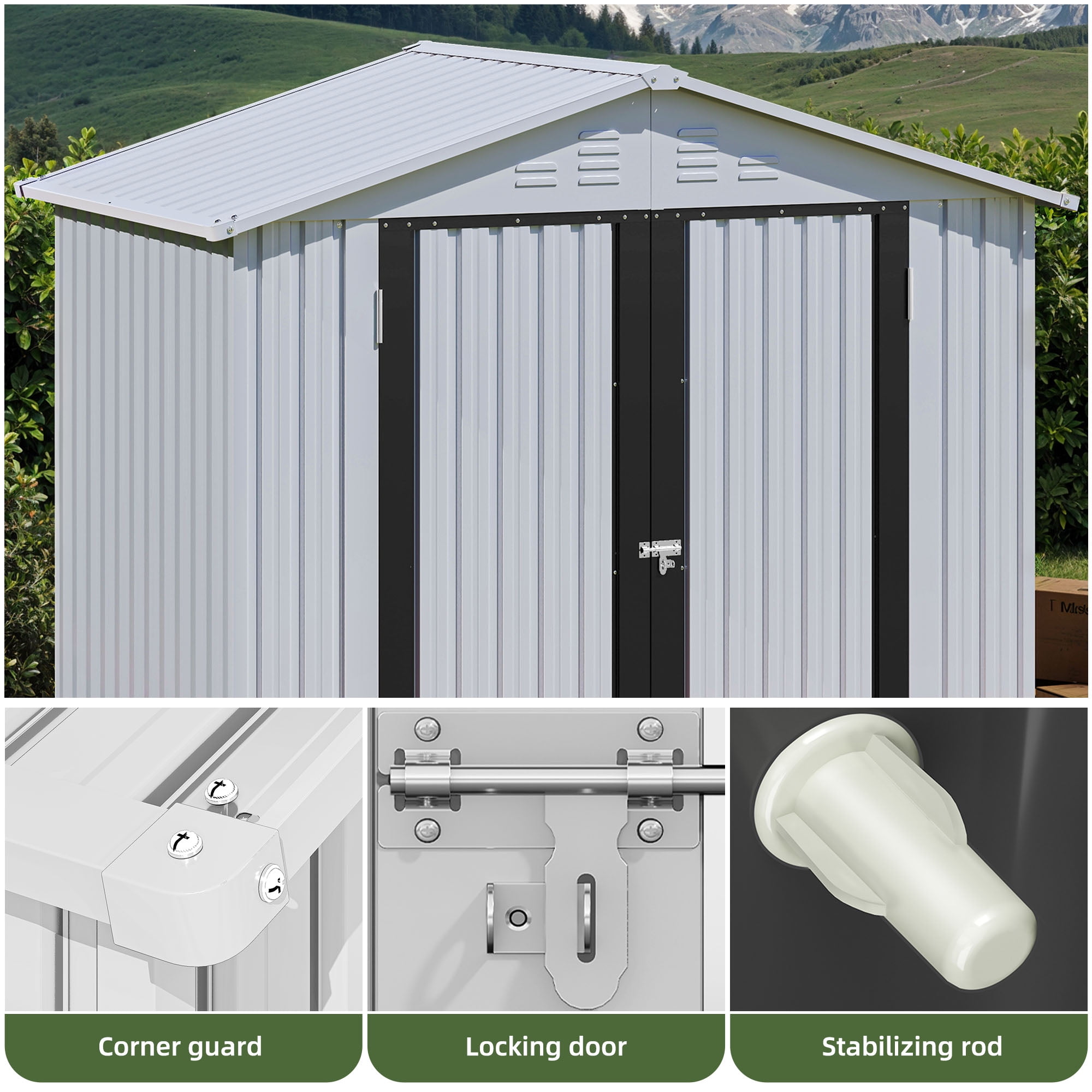 Uforic 6x4ft Metal Outdoor Storage Shed, Lockable and Waterproof with Gable Roof & Vents, White