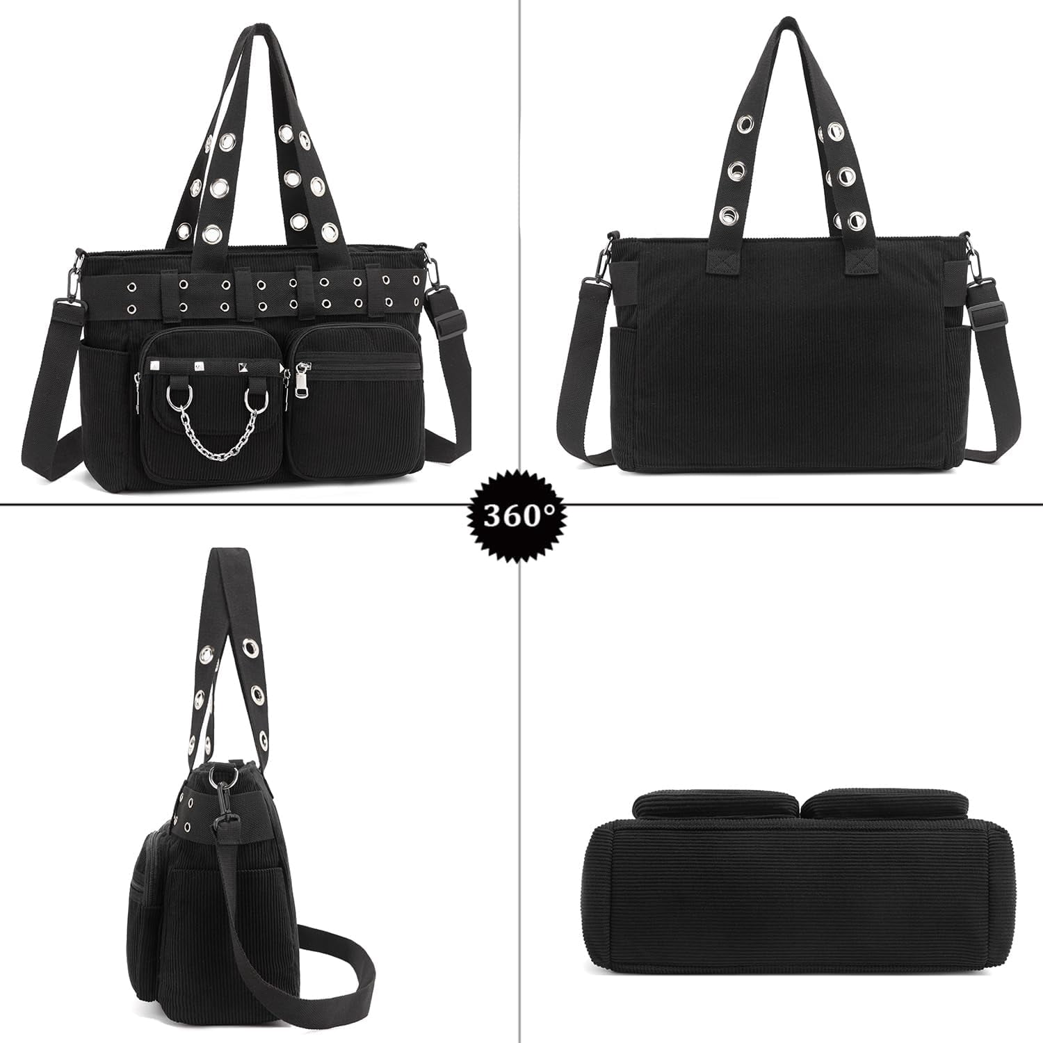 Corduroy Tote Bag Goth Bags for Women Large Gothic Goth Purse for College Work Office Travel