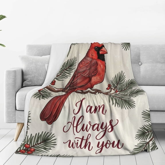 Cardinal Blanket, Christmas Red Bird Throw, Plush Flannel Fleece Bedding, Festive Gift for Adults, Home Decor 50x40
