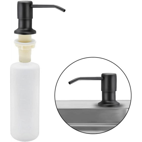 Built in Soap Dispenser for Kitchen Sink, Matte Black Stainless Steel Countertop Pump Head, Dish Soap Hand Lotion Dispenser