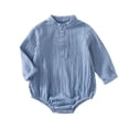 thumbnail image 3 of XAOFW Boys Girls Rompers Long Sleeve Crewneck Solid Color Button Bodysuits Breathable One-Pieces 9-12 Months, 3 of 8