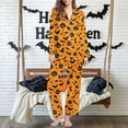 thumbnail image 4 of Hvot&aat Ladies' Casual Halloween Long Sleeve Lapel Trousers Sets Ghost/Pumpkin/Bat Print Sleepwear, 4 of 5
