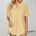 thumbnail image 2 of Lovskoo Summer Tops for Women 2024 Short Sleeve Solid Color Comfortable Casual Button Tops V Neck Pullover Blouse T-Shirt Yellow M, 2 of 7
