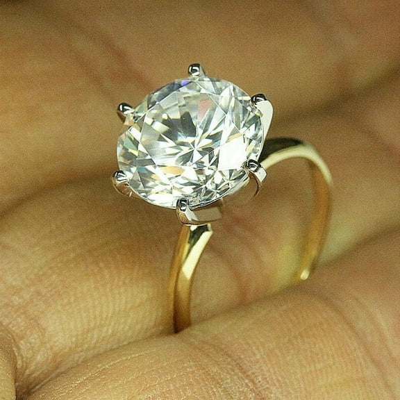MOISSANITE ENGAGEMENT RING 5.00 CT ROUND CUT 6 PRONG SET 14K YELLOW GOLD PLATED