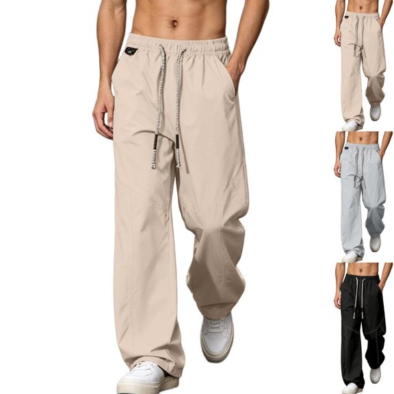 Bxsruta Mens Loose Fit Joggers Drawstring Waist Athletic Pants Casual Streetwear Wide Leg Trousers