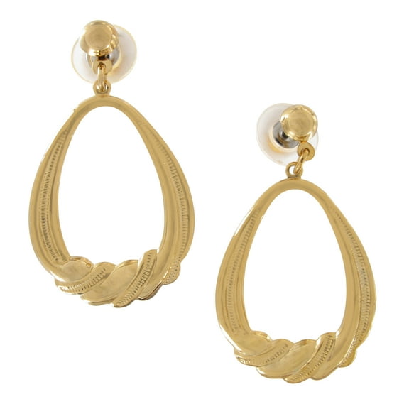 Gold Tone Doorknocker Dangle Pierced Earrings 1 7/8" Ladies Adult Female Women