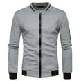 thumbnail image 2 of Men Diamond Casual Contrasting Zip Stand Collar Hoodie Jacket Coat, 2 of 9