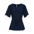 thumbnail image 6 of Women's Plus Size Knot Belted Blouse Short Sleeve Solid Shirt Tops Comfortable Casual Fashion Stylish Elegant Fit, 6 of 9