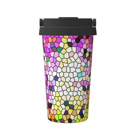 

Susaid Colorful Tie Dye Stained Glass 3 Print Coffee Travel Mug Insulated Coffee Mug with Lid Leakproof Coffee Thermos Coffee Tumbler for Hot&Cold Drinks