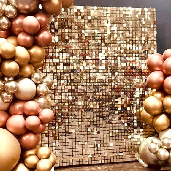 30pcs Champagne Gold Sequin Wall Panels Metallic Gold Backdrop Shimmer Wall Panel for Wedding Birthday Baby Shower Party Decor
