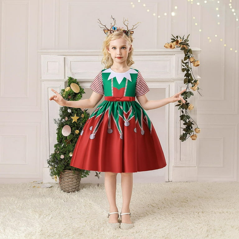 2024 Christmas Dress for Girl Kid Red Green Snowflake Dresses for Child Xmas Party Santa Claus Princess Costume for 3 8Y Toddler Walmart
