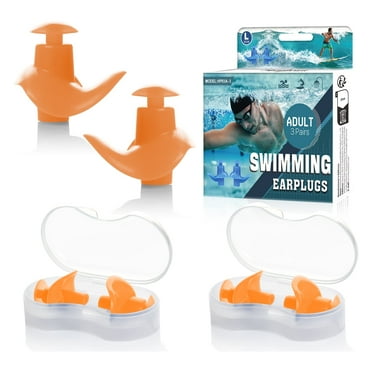 Swimming Earplugs , 3 Pairs, Silicone Comfortable Earbuds with Storage Case for Adults, Children Prevent Swimmer`s Ear(Orange-L)