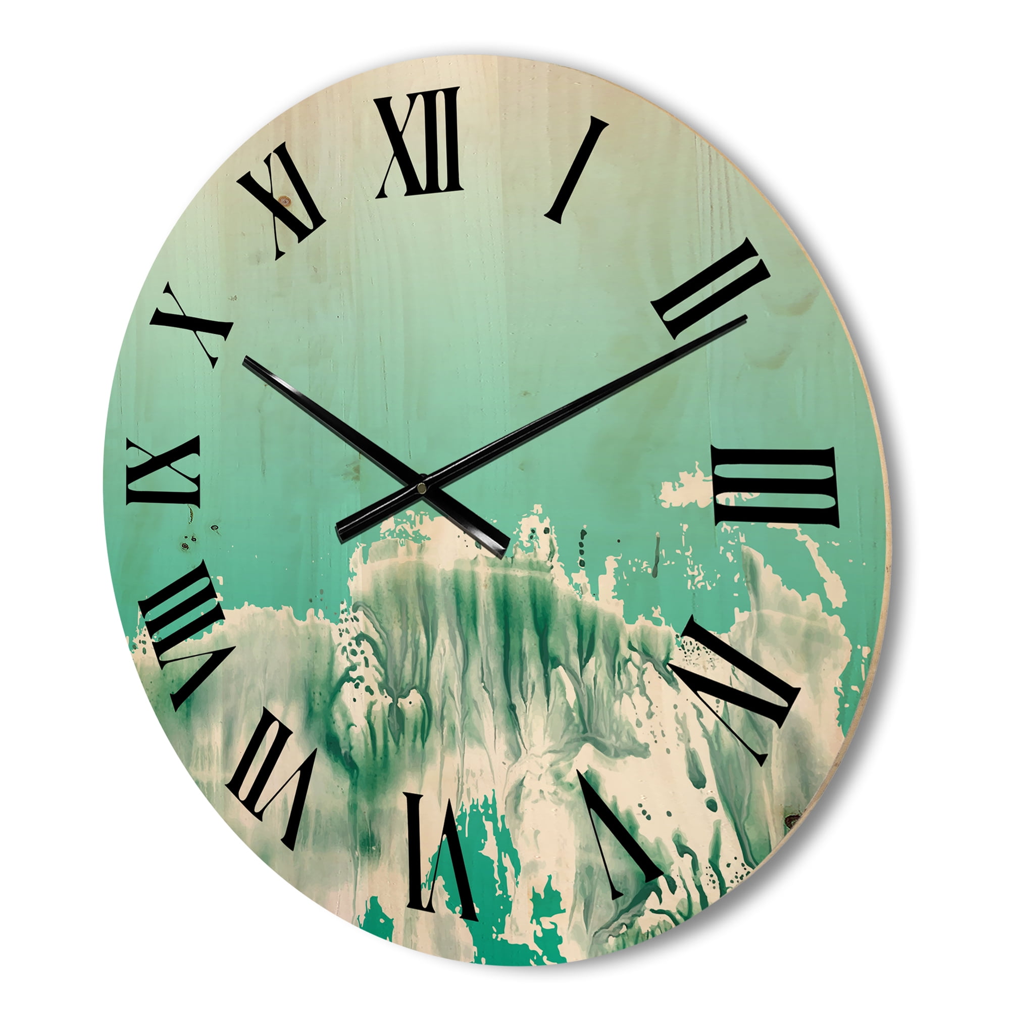 Designart 'Auquamarine Landscape Turquoise Splashes' Traditional Wood Wall Clock