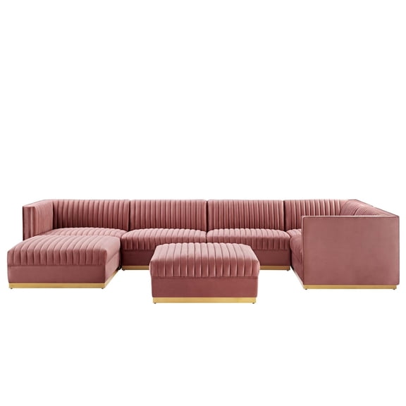 Sanguine Channel Tufted Performance Velvet 7-Piece Right-Facing Modular Sectional Sofa-EEI-5839-DUS