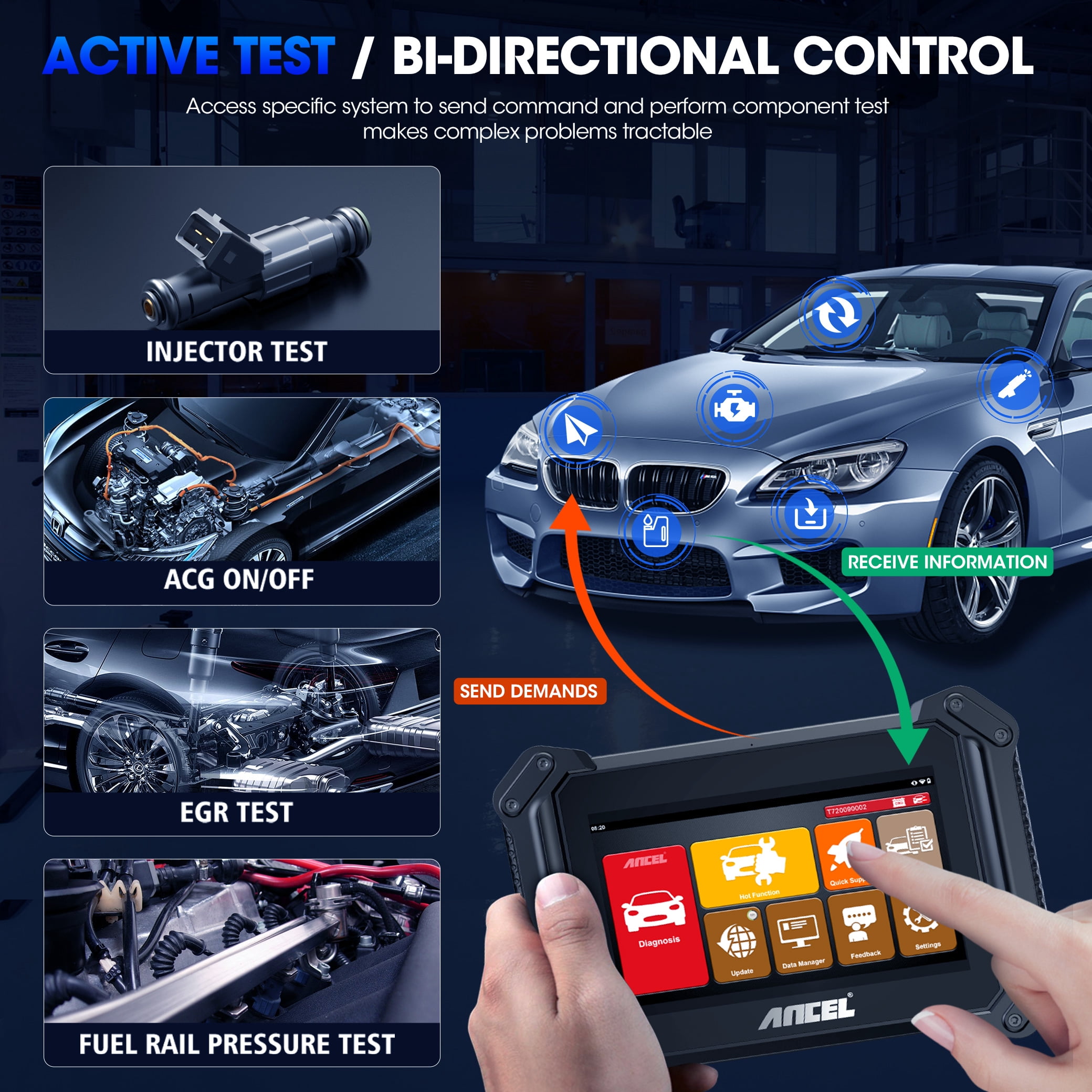 ANCEL V6 PRO Advanced Car Bi-directional Control Active Test Tool OBD2 Scanner for All Systems 25+ Reset Functions Automotive Diagnostic Scanner Car Code Reader Car Scanner EOBD OBD Scan Tool