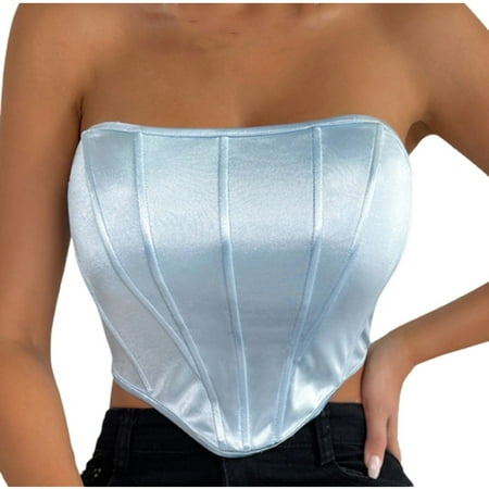 

LWZWM Women s Fashion Slim Backless Tanks Top Short Breast Wrap Vest Y2K Crop Tops Tube Tops Bustier Strapless Corset Women s Fashion Solid Slim Backless Tanks Top Short Breas