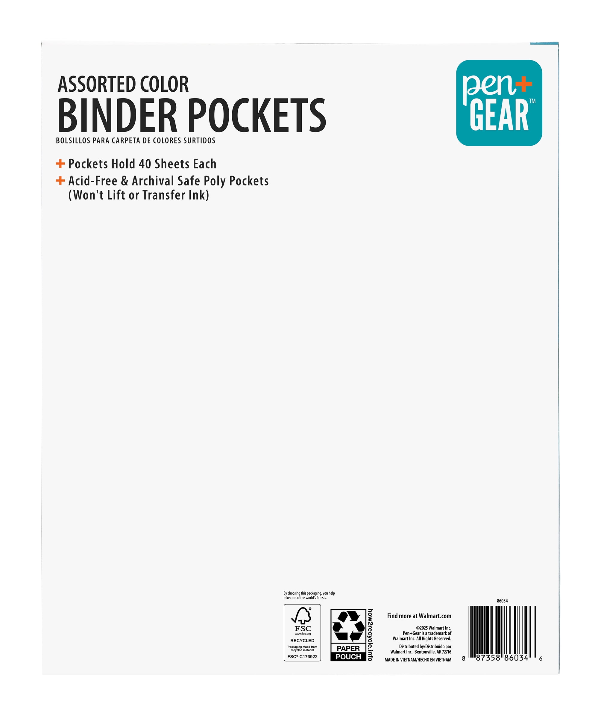 Pen+Gear Binder Pockets, Multicolor, 5 Pack