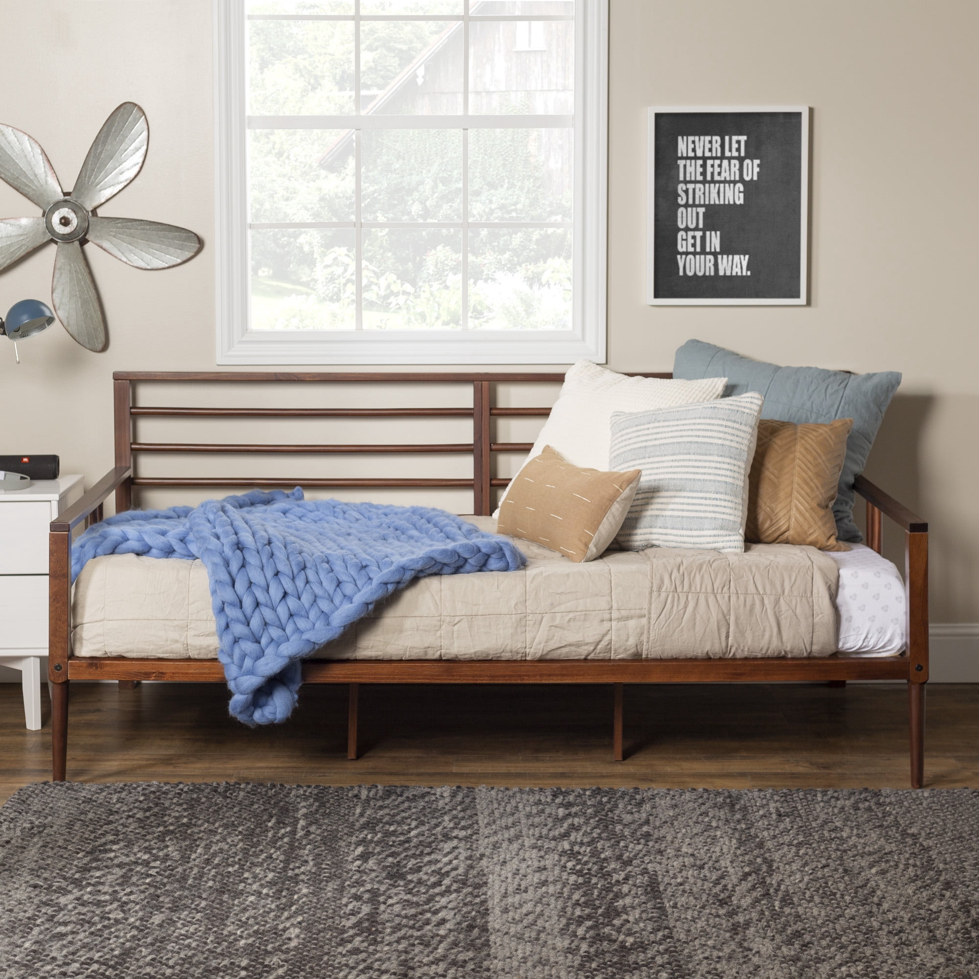 Walker Edison Mid-Century Miller Solid Wood Spindle Daybed, Walnut