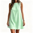thumbnail image 4 of Women's Gingham Plaid Sleeveless Crew Neck Swing Mini Dress Casual Back Zipper for Summer Daily Beach Vacation Green M(M), 4 of 7