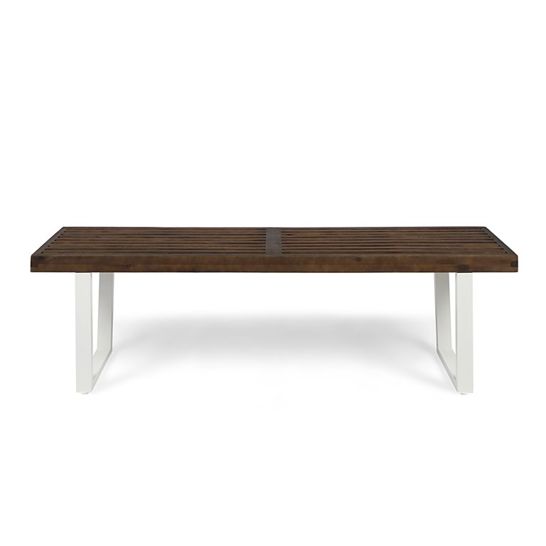 GDF Studio Joa Outdoor Wood Dining Bench, Dark and White -