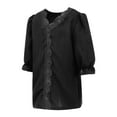 thumbnail image 5 of XXWXYD Girls Lace Trim Blouse, Elegant Puff Sleeve Hollow Out Shirt, Summer Casual V Neck Loose Fit Trendy Tops, 5 of 9