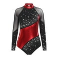 thumbnail image 4 of iiniim Women's Color Block Shiny Rhinestone Gymnastics Unitards Long Sleeve Figure Skating Jumpsuit Black&Red L, 4 of 7